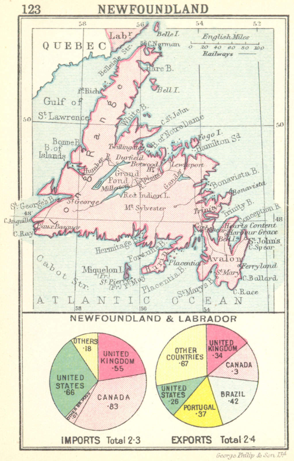 CANADA. Newfoundland. Newfoundland & Labrador; Small map 1912 old antique